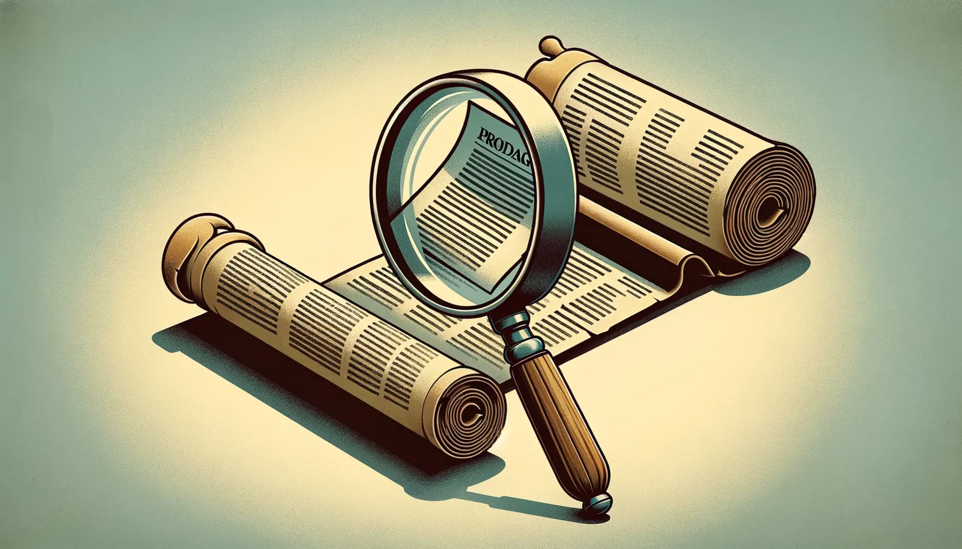 an ancient scroll turning into a modern newspaper under a magnifying glass to represent the evolution of propaganda