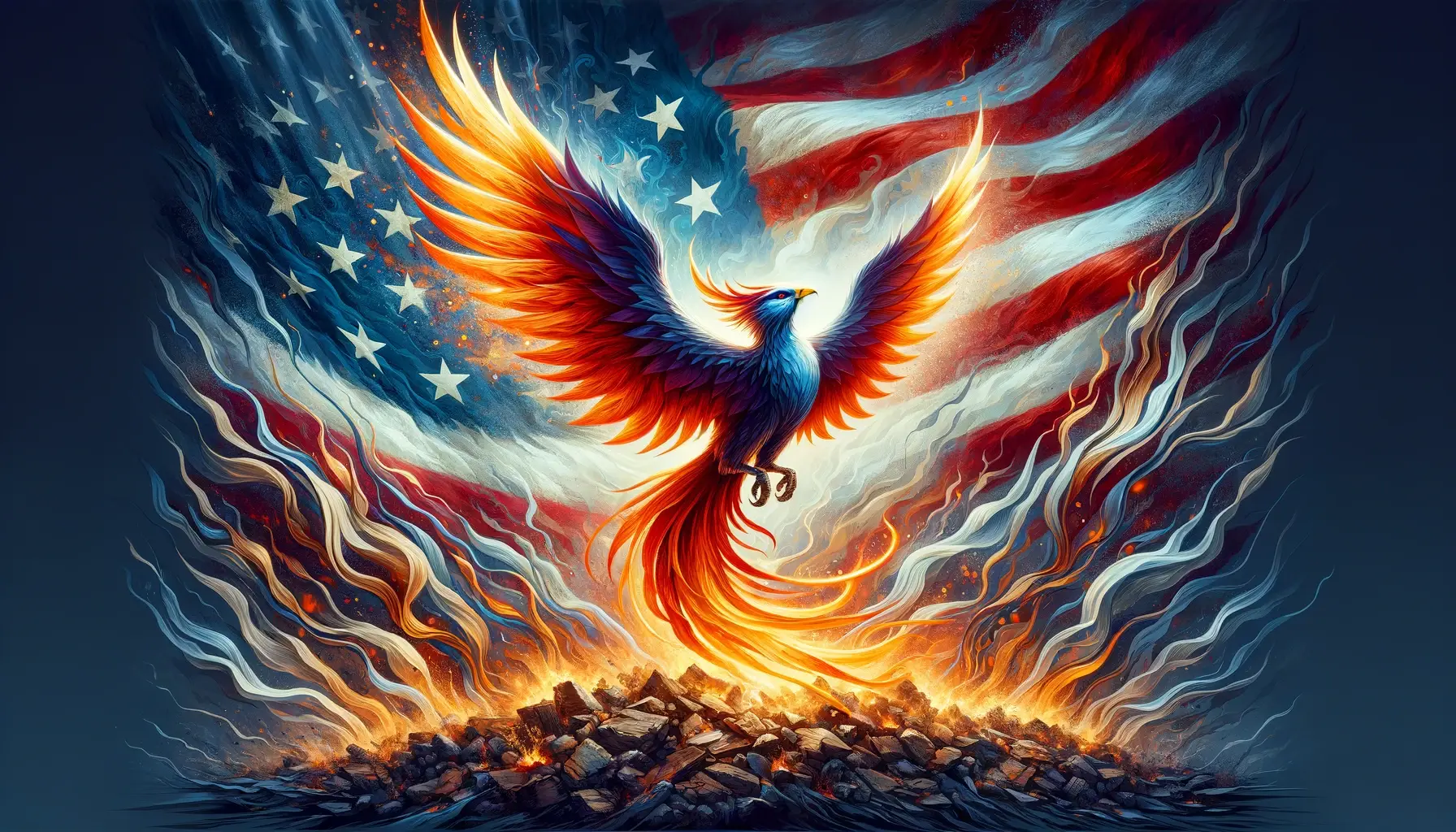 An image of a phoenix rising from the ashes, representing the renewal of American standards and a return to core values.