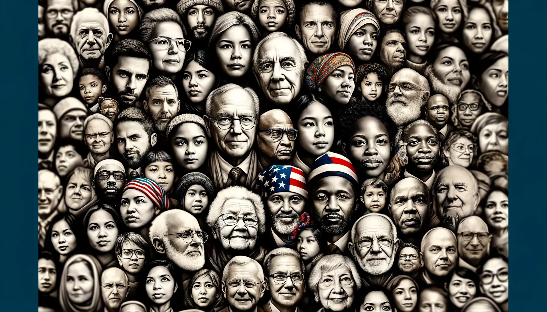 a portrait collage of diverse American activists, symbolizing the broad spectrum of people fighting for constitutional advocacy.
