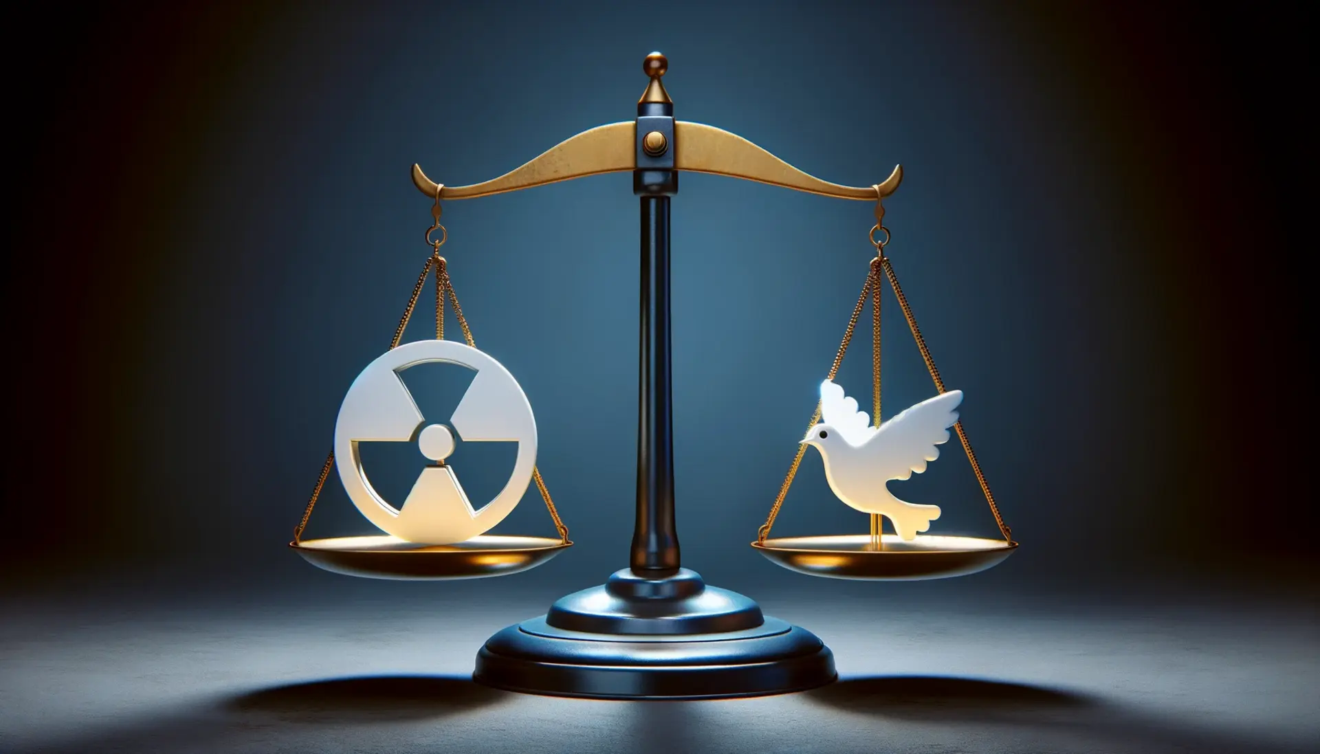 An image showing a balance scale with a nuclear symbol on one side and a peace dove on the other, showcasing the complexity of the Iran deal.